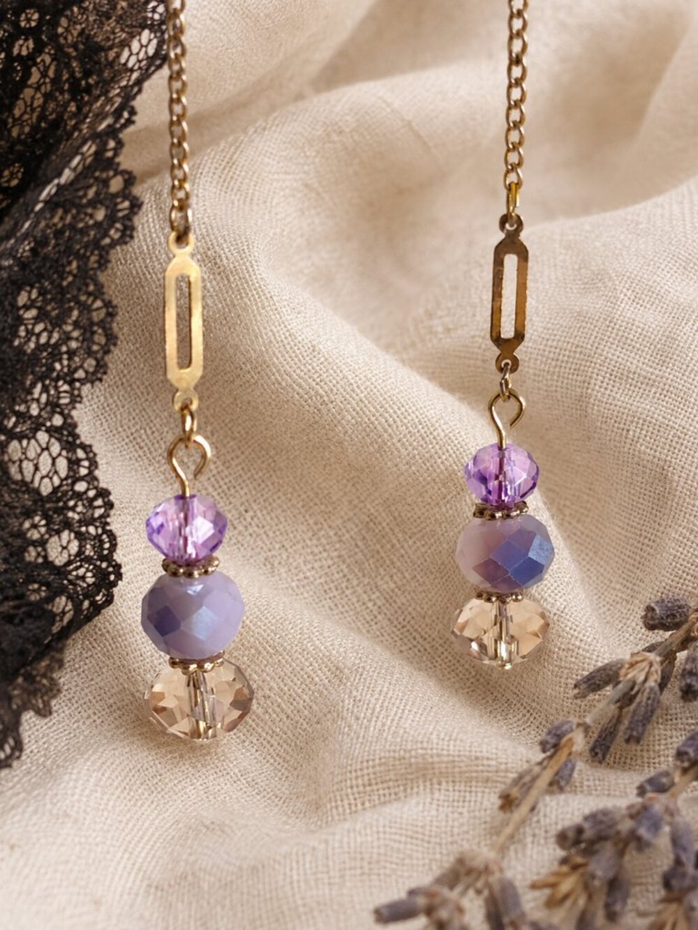 ✨ JB Original Lavender Cloisonné Crystal Necklace & Earring Set ✨ - Picture 6 of 10